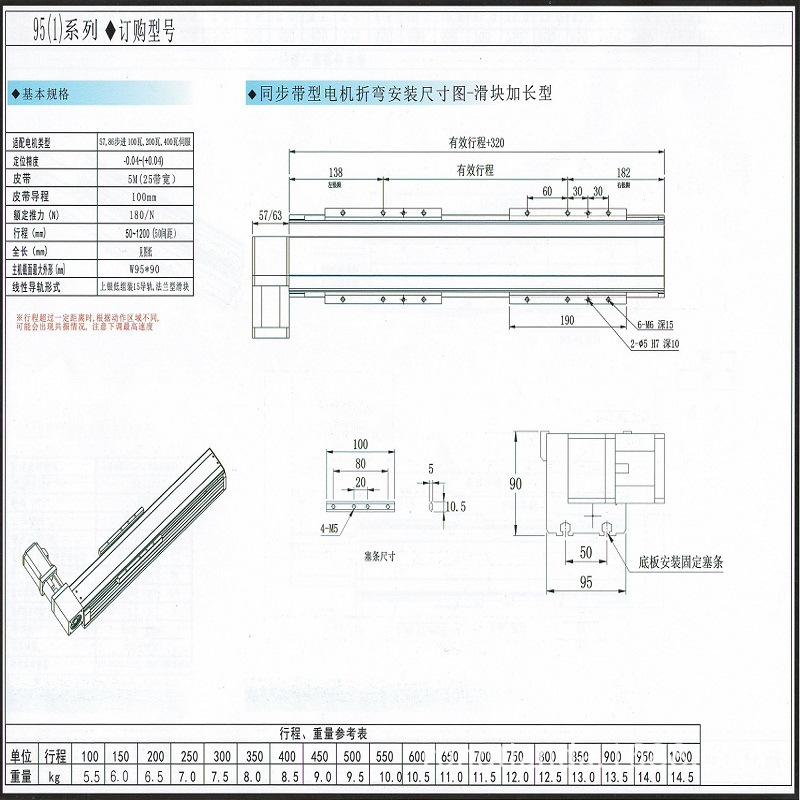 19-95-1同步带型电机折弯加长滑板